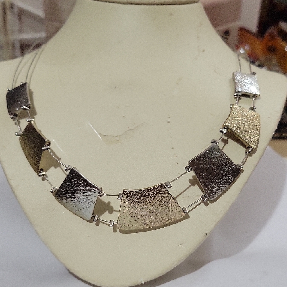 Elegant Silver and Gold Geometric Necklace